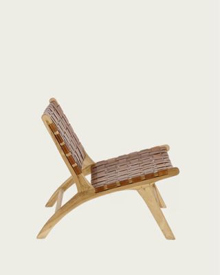 Sillón Calixta de piel trenzada y madera de teca