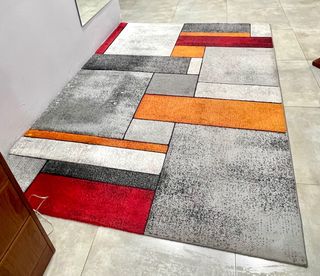 2 Alfombras Lana 2.20x1.60 Gris Naranja Rojo