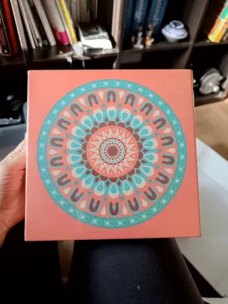 Cuadro decorativo mandala naranja y turquesa