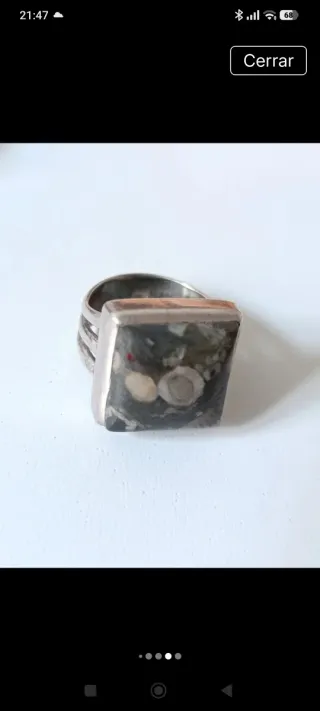 Anillo Plata 925 Coral Fosilizado Vintage