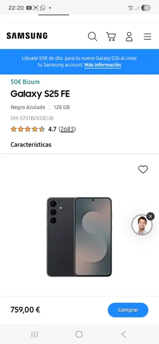 Samsung Galaxy S25 FE 128GB Azulado
