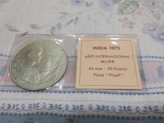 Moneda 50 Rupias India Plata 1975