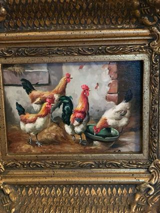 Cuadro vintage con marco barroco dorado y pintura