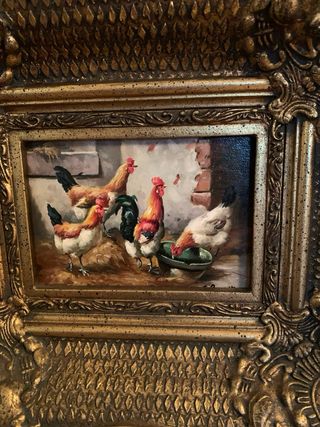 Cuadro vintage con marco barroco dorado y pintura