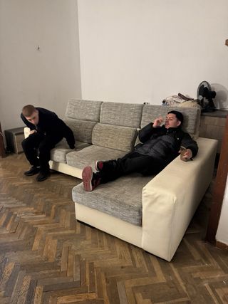 Sofá modular L beige y gris