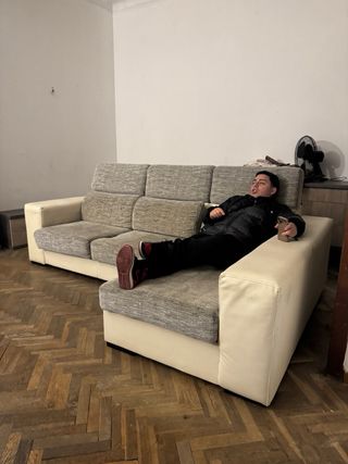 Sofá modular L beige y gris