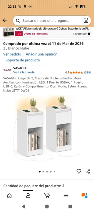 2 Comodini Bianchi (1 Montato)