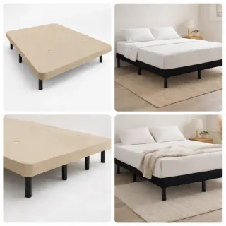 Base tapizada 90x190cm Beige/Negro