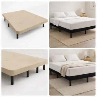 Base tapizada beige y negra con 6 patas