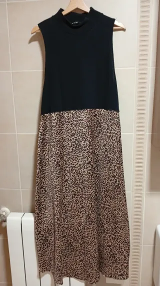 Vestido Zara Negro y Animal Print Talla L