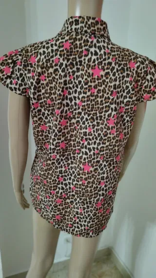 Camicia donna fantasia leopardata con stelle rosa