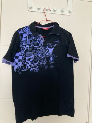 Polo Quiksilver Negro Talla 16 Letras Moradas