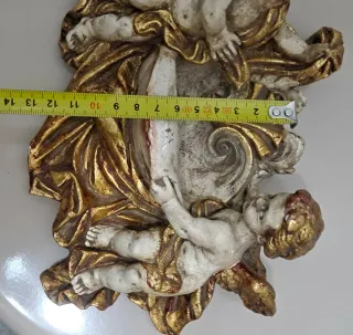 Benditera antigua de ángeles dorada