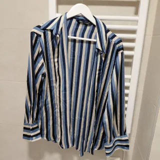 Camisa Zara Talla XL Rayas Azul Seda