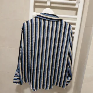 Camisa Zara Talla XL Rayas Azul Seda