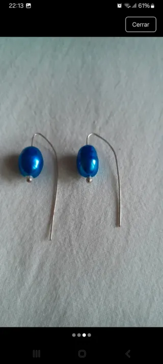 Pendientes plata perla azul