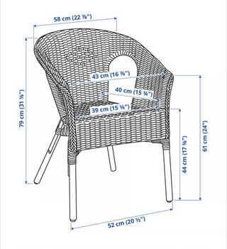 2 Sillas/Sillón de ratán con cojín beige