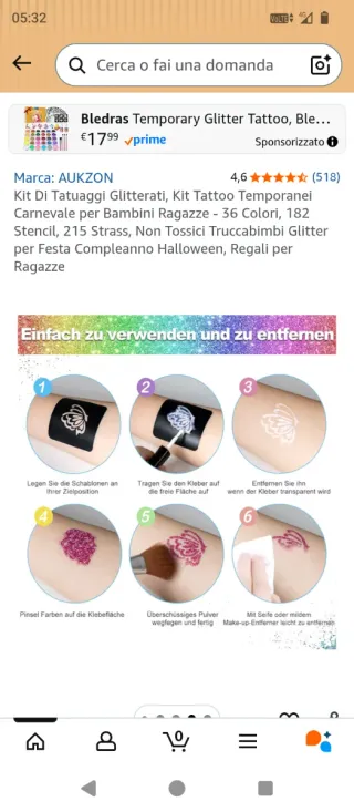 Kit Tatuaggi Glitter Bambini 50 Colori