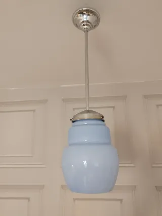 Lámpara techo azul cristal opalino y metal