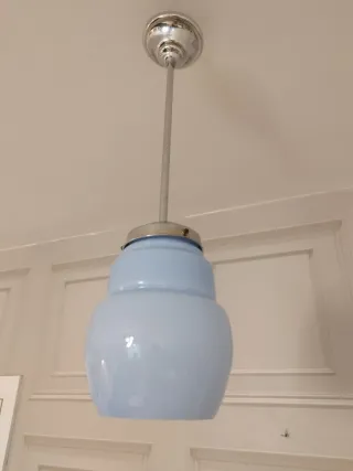 Lámpara techo azul cristal opalino y metal