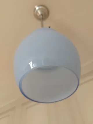 Lámpara techo azul cristal opalino y metal