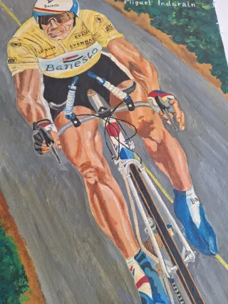 Cuadro al óleo antiguo ciclista Miguel Indurain