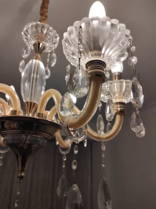 Lámpara araña cristal 6 brazos dorada