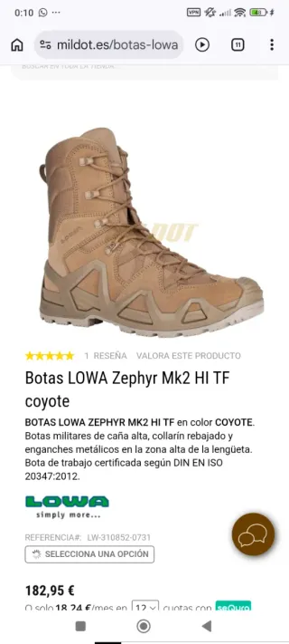 Botas Lowa Zephyr Militares Verde Talla 45