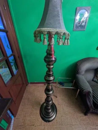 Lampada da terra vintage in bronzo e tessuto