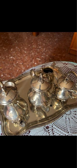 Bandeja y juego teteras alpaca