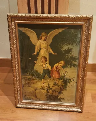 Cuadro Antiguo religioso ángel niños