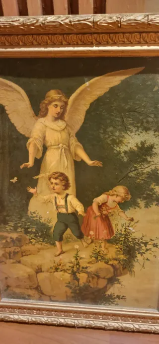 Cuadro Antiguo religioso ángel niños