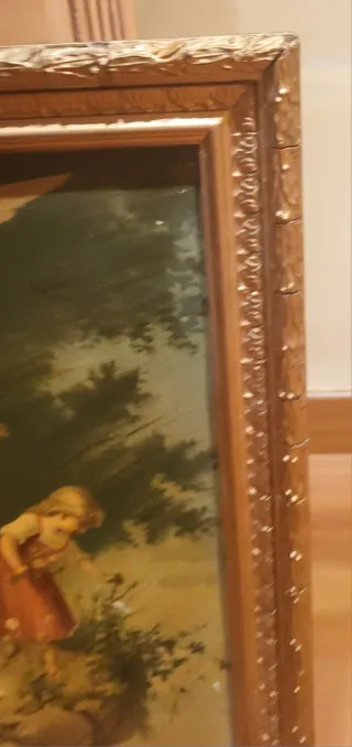 Cuadro Antiguo religioso ángel niños