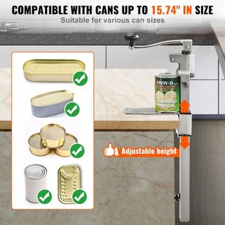 Abrelatas Manual, Abrelatas de Mesa Comercial para Latas Grandes, Abrelatas Pesado con Base, Abrelatas Industrial de Altura Ajustable para Latas de hasta 15.7" de Alto, para Restaurante Hotel Bar