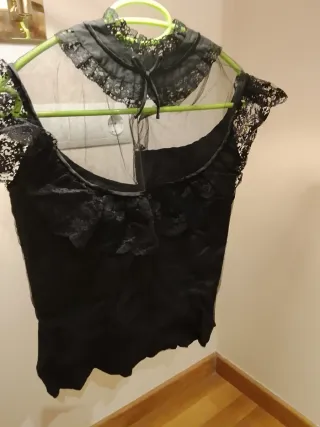 Camisa fiesta encaje negro transparente