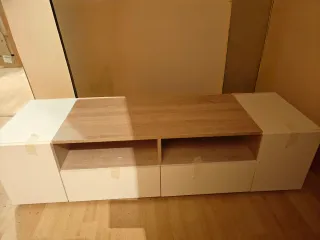 Mueble TV madera y blanco