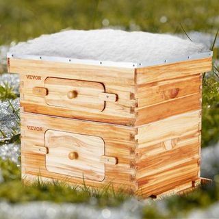 Kit de Inicio de Colmena de Abejas de 20 Marcos, Madera de Abeto Recubierta de Cera de Abeja, 1 Caja Profunda + 1 Caja Media, Kit de Colmena Langstroth, Ventanas Acrílicas Transparentes con Fundac...