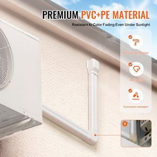 Cubierta de Línea de Mini Split 76.2mm W 5350mm L, Cubierta Decorativa de Tubería de PVC para Aire Acondicionado con 4 Conductos Rectos y Todos los Componentes, Fácil de Instalar, Pintable para Bo...
