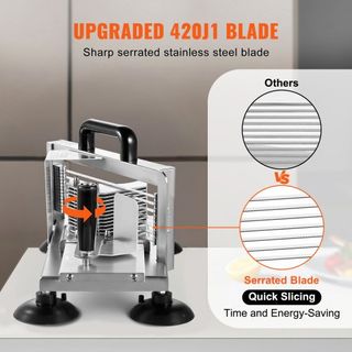 Cortador de Tomates Comercial, Cortador de Tomates de 3/8 de pulgada, Máquina Cortadora de Tomates de Acero Inoxidable de Alta Resistencia, Cortador de Tomates Manual con Pies Antideslizantes, par...