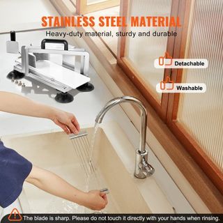 Cortador de Tomates Comercial, Cortador de Tomates de 3/8 de pulgada, Máquina Cortadora de Tomates de Acero Inoxidable de Alta Resistencia, Cortador de Tomates Manual con Pies Antideslizantes, par...