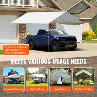 Cubierta de Reemplazo para Carport de 10 x 20 pies, Carpa de Techo para Garaje, Lona Pesada Impermeable y Protegida contra UV, Instalación Fácil con 40 Bungee Balls (Solo Cubierta Superior, Marco ...
