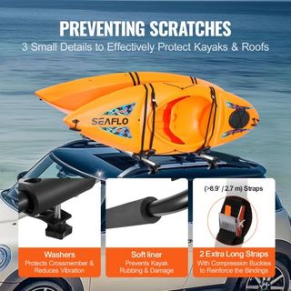 Portaequipajes para Kayak 2 Pares J-Bar, Portaequipajes Suave, Amarre Superior, Transportador para kayak, Tabla de Surf, Canoa, SUP, Tabla de Esquí, Montaje en Coche, SUV, Camión, 2 Kayaks