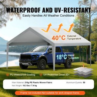 Cubierta de Carport de Reemplazo 13 x 20 pies, Carpa de Refugio Superior para Garaje, Lona Resistente al Agua y Protegida contra UV, Instalación Fácil con Bungee de Bola, Gris (Solo Cubierta Super...
