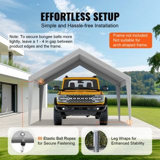 Cubierta de Carport de Reemplazo 13 x 20 pies, Carpa de Refugio Superior para Garaje, Lona Resistente al Agua y Protegida contra UV, Instalación Fácil con Bungee de Bola, Gris (Solo Cubierta Super...