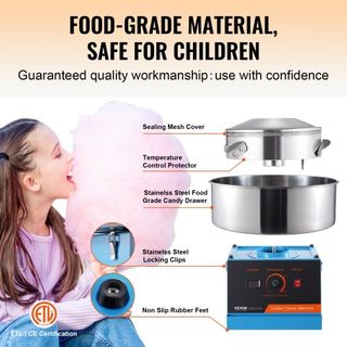 Máquina de Algodón de Azúcar Eléctrica, Fabricante de Algodón de Azúcar de 1000W, Máquina Comercial de Algodón de Azúcar con Tazón de Acero Inoxidable y Cucharón de Azúcar, Perfecta para Cumpleaño...