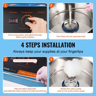 Máquina de Algodón de Azúcar Eléctrica, Fabricante de Algodón de Azúcar de 1000W, Máquina Comercial de Algodón de Azúcar con Tazón de Acero Inoxidable y Cucharón de Azúcar, Perfecta para Cumpleaño...