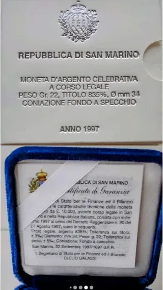 San Marino 1997 - Moneta 10.000 Lire Argento