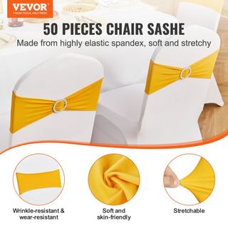 Fajas de Silla de Spandex Elástico, Funda de Silla y Faja de Silla Elástica con Hebilla Redonda, Bandas de Silla Elásticas, Decoración de Sillas para Bodas, Fiestas, Banquetes (50 PCS Amarillo Dorado)