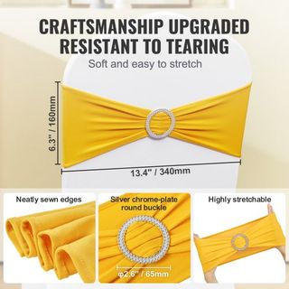 Fajas de Silla de Spandex Elástico, Funda de Silla y Faja de Silla Elástica con Hebilla Redonda, Bandas de Silla Elásticas, Decoración de Sillas para Bodas, Fiestas, Banquetes (50 PCS Amarillo Dorado)