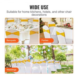 Fajas de Silla de Spandex Elástico, Funda de Silla y Faja de Silla Elástica con Hebilla Redonda, Bandas de Silla Elásticas, Decoración de Sillas para Bodas, Fiestas, Banquetes (50 PCS Amarillo Dorado)